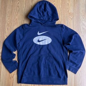 Nike Navy Blue Hoodie with White Swoosh Logos